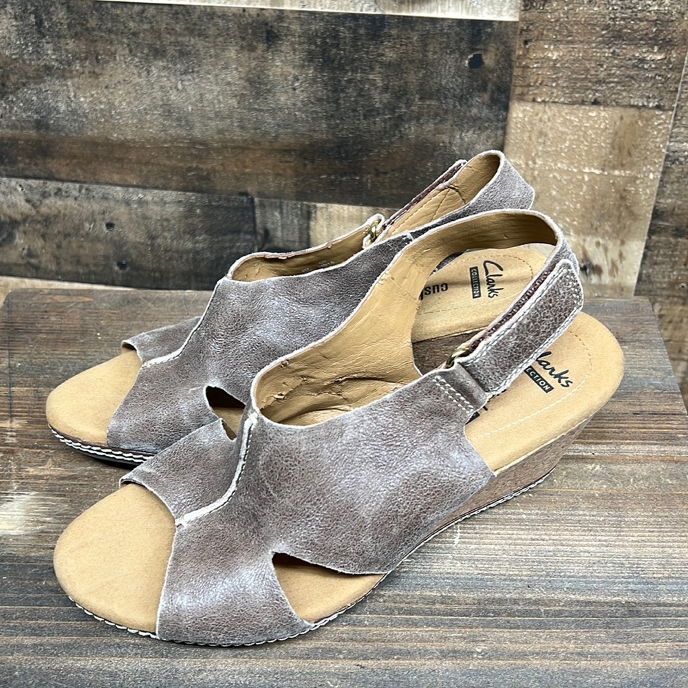 Collection by Clarks Comfort Wedge Sandals Womens 8.5 Brown Leather Open Toe‎
